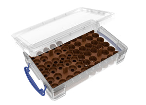 Feldherr paint racks + token trays for 4l Really Useful Boxes - 56 Citadel paint pots (12 ml / 18 ml / 24 ml) + game material