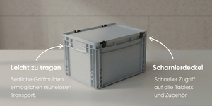 Box for 12 tablets in standard covers up to 17 mm - compatible with Apple iPad, Samsung Galaxy Tab A or Microsoft Surface Go