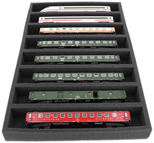 DS050A001 Foam inlay H0 Gauge - horizontal - 8 slots for model railway locomotives, wagons and vehicles