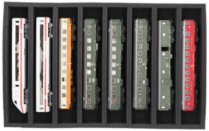 DS050A001 Foam inlay H0 Gauge - horizontal - 8 slots for model railway locomotives, wagons and vehicles