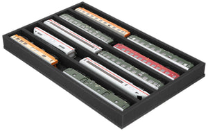 DS050A002 Foam inlay H0 Gauge - horizontal - 5 slots for model railway locomotives, wagons and vehicles