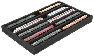 DS050A002 Foam inlay H0 Gauge - horizontal - 5 slots for model railway locomotives, wagons and vehicles