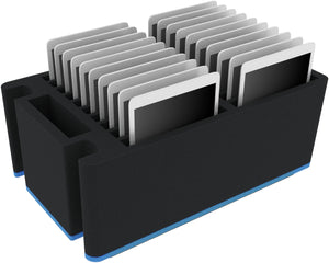 Case / Trolley for 20 tablets in thick sleeves - compartments 22 mm wide - compatible with Apple iPad, Samsung Galaxy Tab A or Microsoft Surface Go