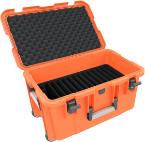 Transport Case / Trolley for 12 tablets in XL sleeves - compartments 26 mm wide - compatible with Apple iPad, Samsung Galaxy Tab A or Microsoft Surface Go