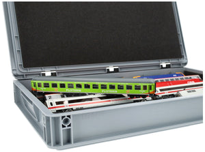 Feldherr Eurobox 60x40 Set with Zugliege - 5 compartments for H0 Gauge - for model railway locomotives, wagons and vehicles