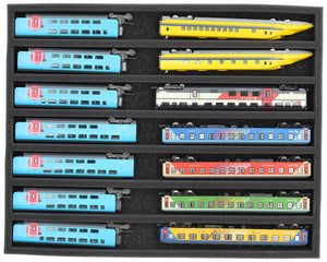 FS035A001 Foam inlay N-gauge - horizontal - 7 slots for model railway locomotives, wagons and vehicles