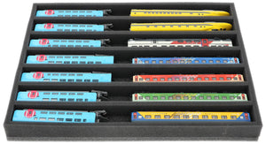 FS035A001 Foam inlay N-gauge - horizontal - 7 slots for model railway locomotives, wagons and vehicles