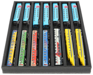 FS035A001 Foam inlay N-gauge - horizontal - 7 slots for model railway locomotives, wagons and vehicles