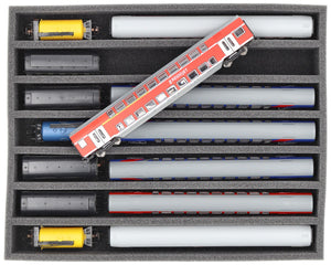 FS050A004 Foam inlay TT Scale - upright - 7 slots for model railway locomotives, wagons, and vehicles