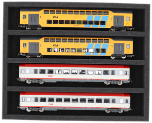 FS050A005 Foam inlay H0 Gauge - horizontal - 4 slots for model railway locomotives, wagons and vehicles