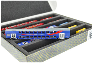 Feldherr Storage Box FSLB040 for model railway locomotives, wagons and vehicles - 5 slots for TT gauge - horizontal