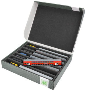 Feldherr Storage Box FSLB055 for model railway locomotives, wagons and vehicles - 7 slots for TT gauge vertical