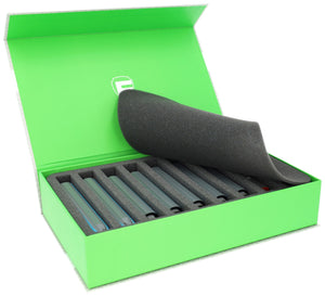 Feldherr Magnetic Box green for model railway locomotives, wagons and vehicles - 9 slots for N Gauge - vertical