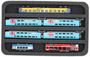 HS035A002 Foam inlay N Gauge - horizontal - 4 slots for model railway locomotives, wagons and vehicles