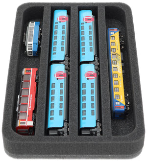 HS035A002 Foam inlay N Gauge - horizontal - 4 slots for model railway locomotives, wagons and vehicles
