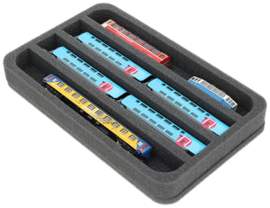 HS035A002 Foam inlay N Gauge - horizontal - 4 slots for model railway locomotives, wagons and vehicles